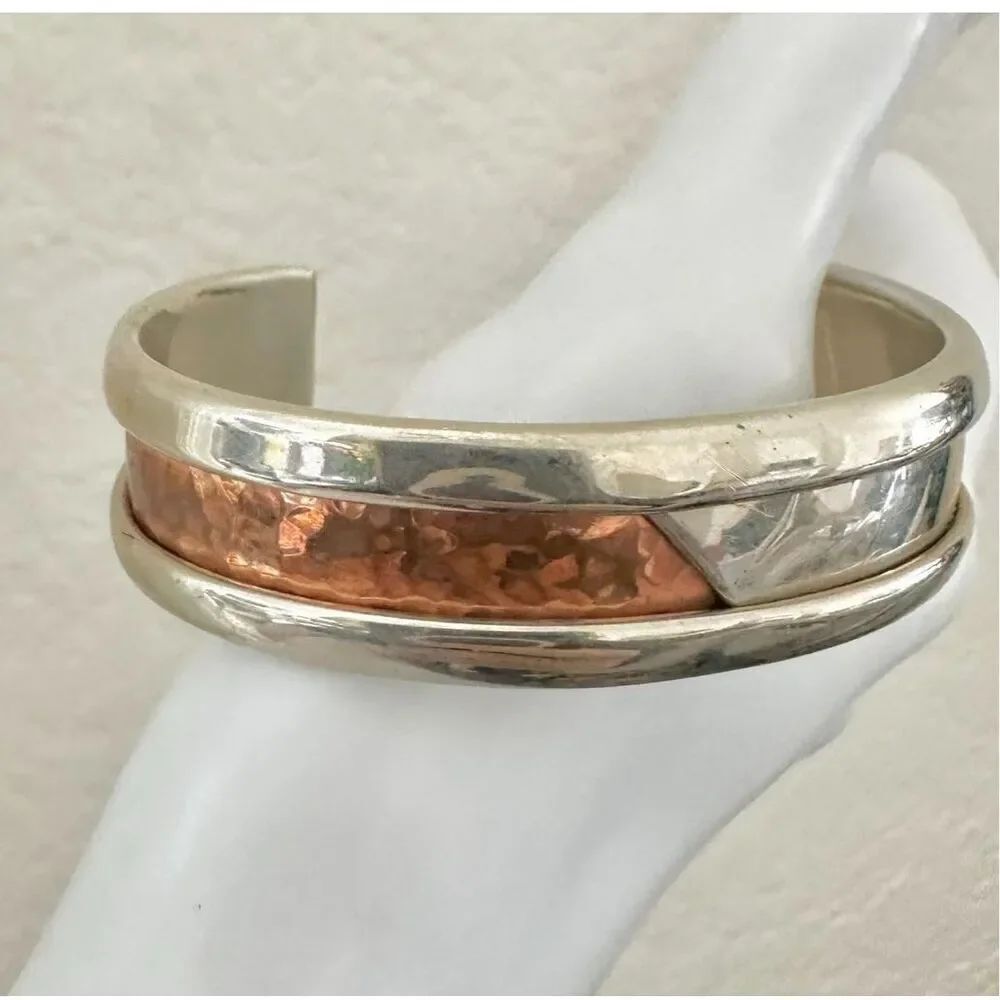 JJ copper and silver tone  open cuff bracelet